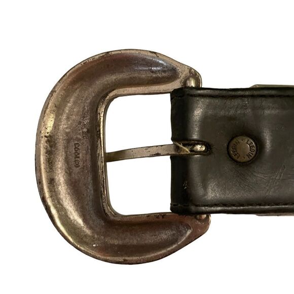 Vintage Brighton Black Leather Embossed Western Belt - Picture 3 of 6